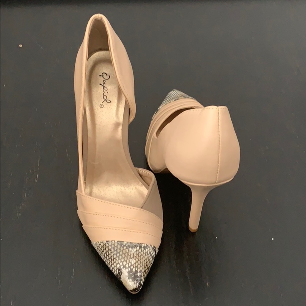 Qupid nude snakeskin heels